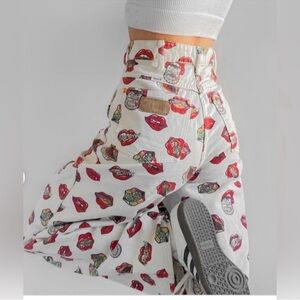 Free People Wrangler Read My Lips Barrel 652 High Rise Jeans Rolling Stones